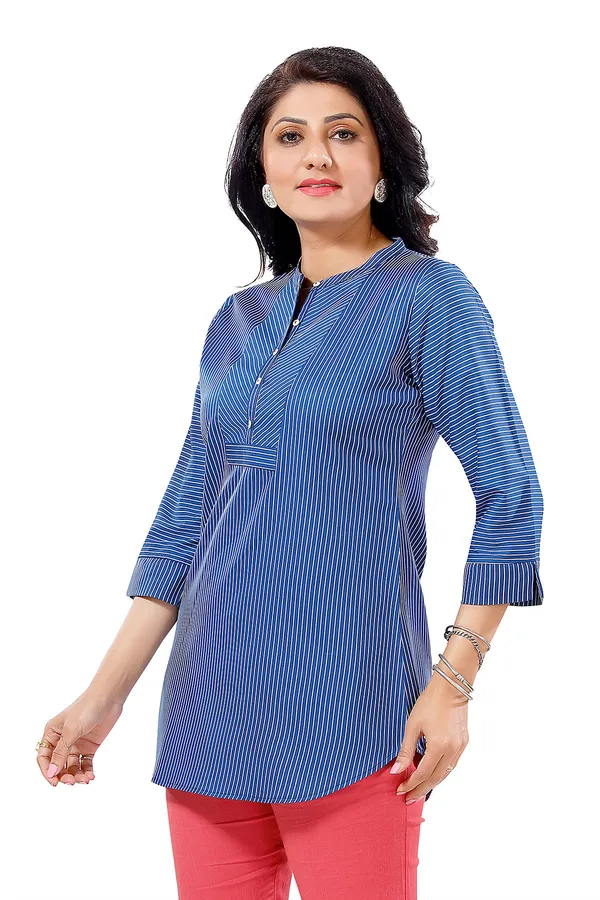 Blue_Striped_Cotton_Blended_Short_Kurti_Tunic_Top