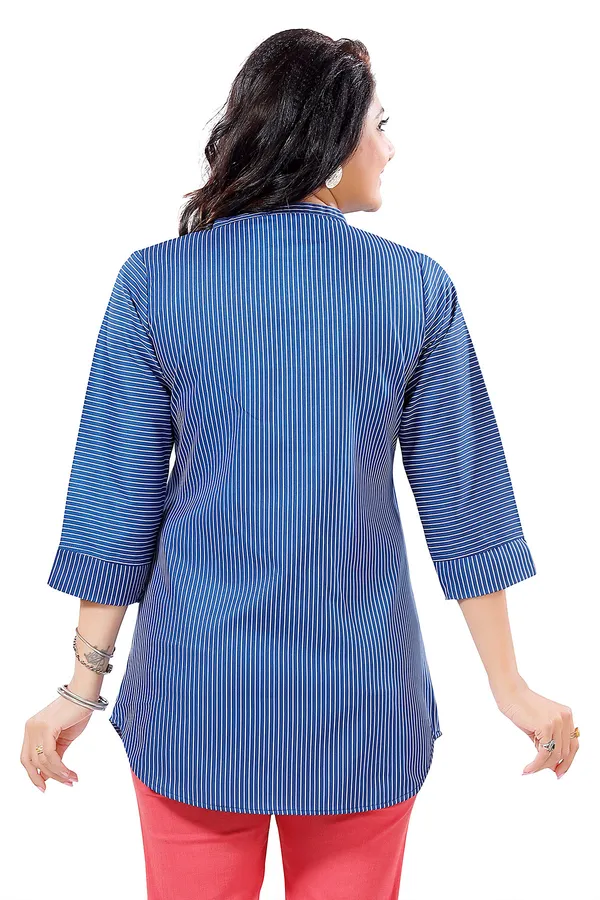 Blue_Striped_Cotton_Blended_Short_Kurti_Tunic_Top