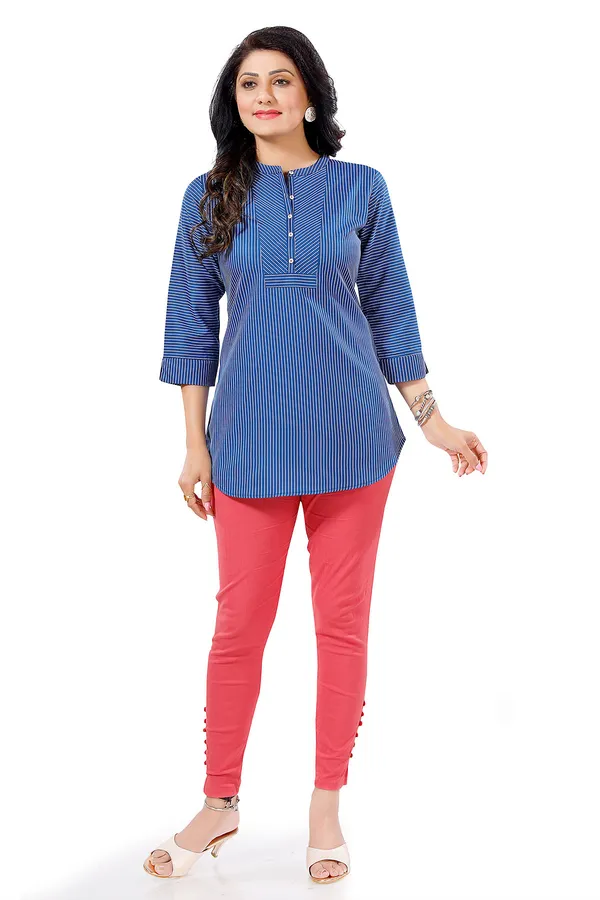 Blue_Striped_Cotton_Blended_Short_Kurti_Tunic_Top
