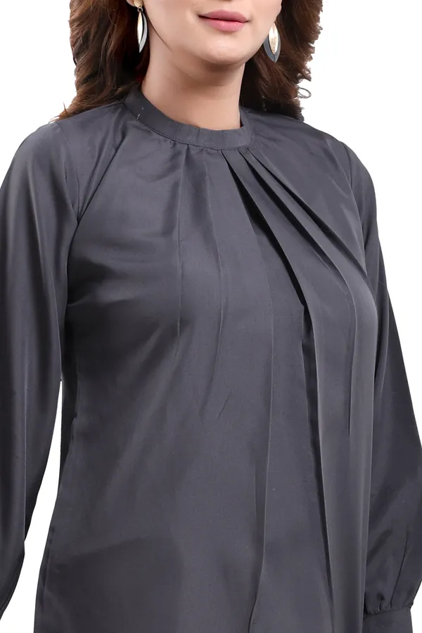 Classy_Grey_Polyester_Crepe_Office_Wear_Short_Tunic_Top_For_Women