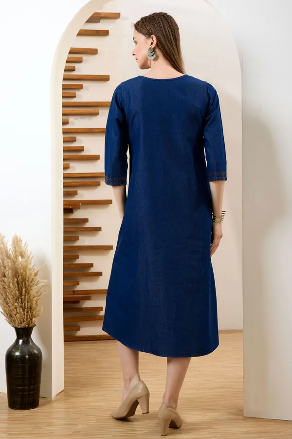Gorgeous_Denim_Blue_V_Neck_A_Line_Indo_Western_Dress