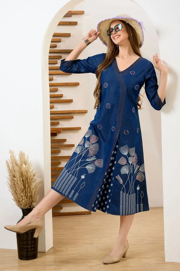 Gorgeous_Denim_Blue_V_Neck_A_Line_Indo_Western_Dress