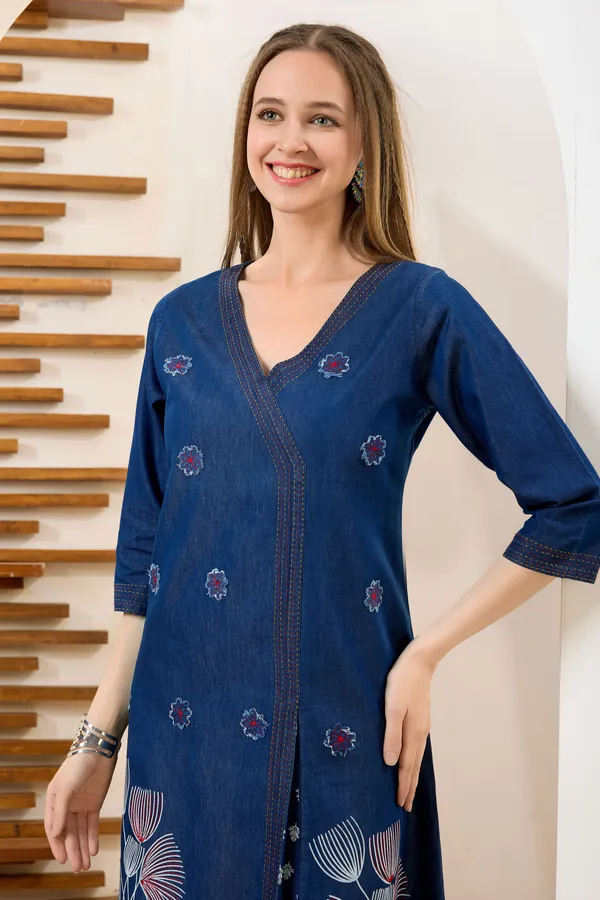 Gorgeous_Denim_Blue_V_Neck_A_Line_Indo_Western_Dress