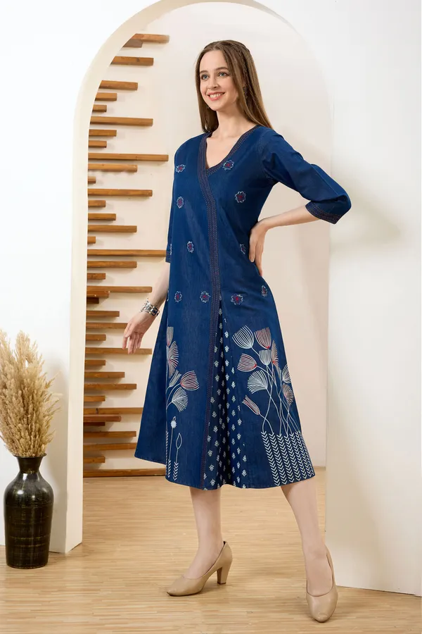 Gorgeous_Denim_Blue_V_Neck_A_Line_Indo_Western_Dress