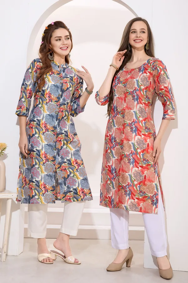 Gray_Black_Linen_Cotton_Women_Long_Kurta_With_Ban_Collar