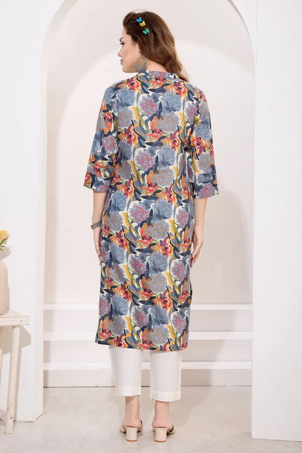 Gray_Black_Linen_Cotton_Women_Long_Kurta_With_Ban_Collar