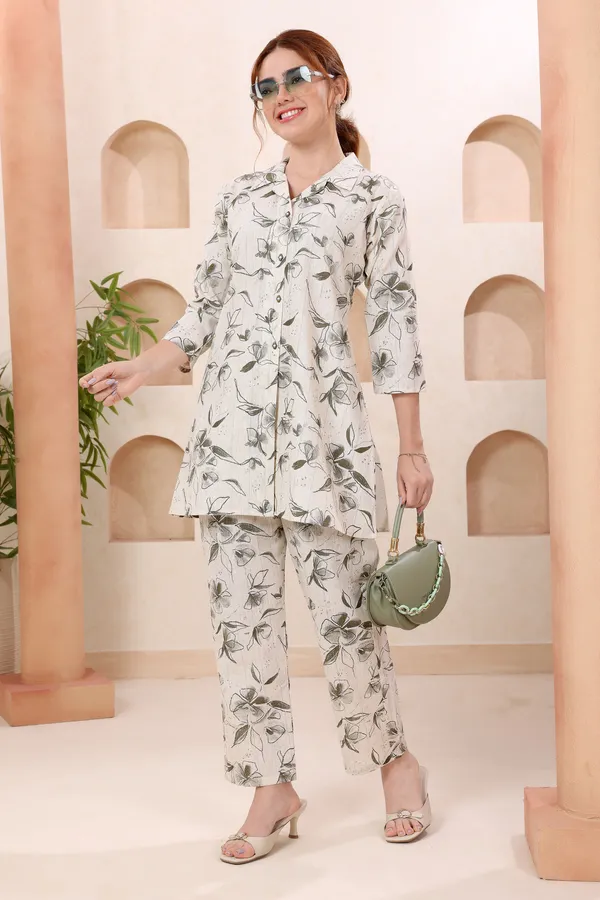 Designer_Green_Leafy_Print_Shirt_Collar_Cotton_Co_Ord_Set