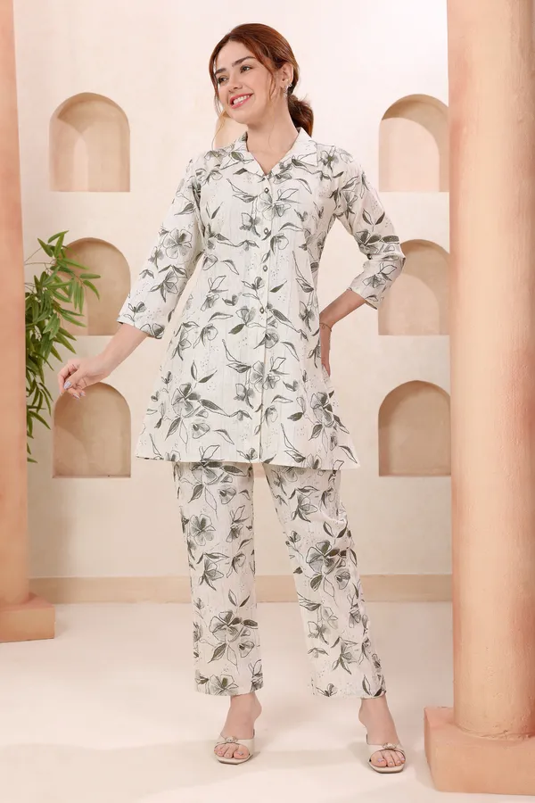 Designer_Green_Leafy_Print_Shirt_Collar_Cotton_Co_Ord_Set