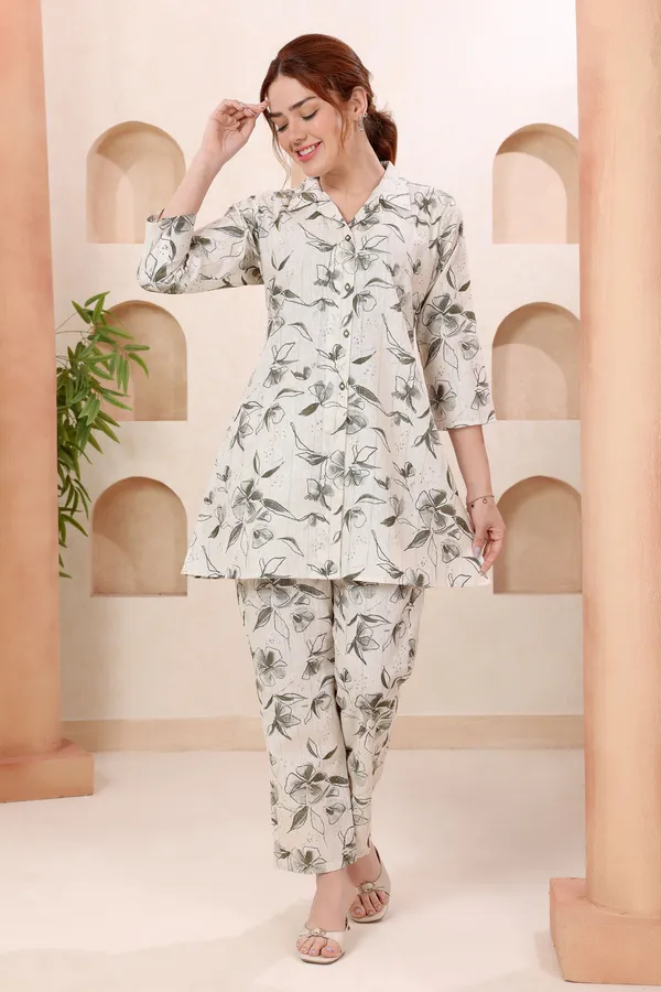Designer_Green_Leafy_Print_Shirt_Collar_Cotton_Co_Ord_Set