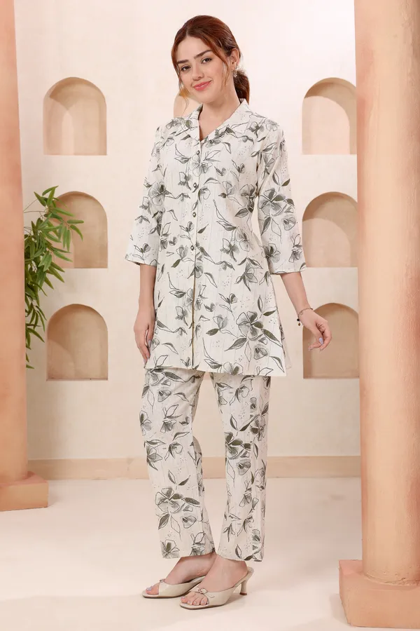 Designer_Green_Leafy_Print_Shirt_Collar_Cotton_Co_Ord_Set