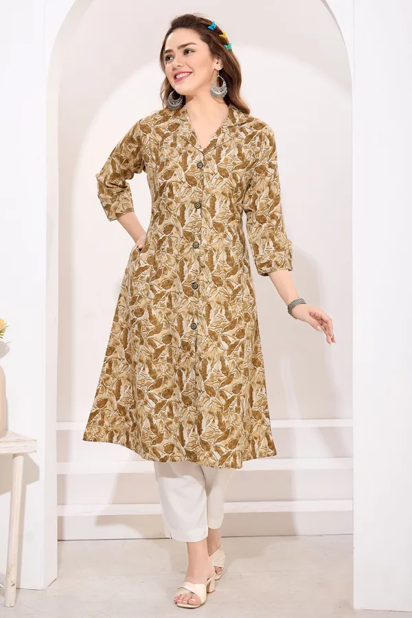 Light_Brown_Linen_Cotton_Princess_Cut_Long_Kurta_For_Women