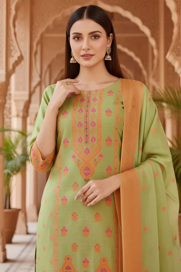 Green_Banarasi_Chanderi_Handwoven_Women_Three_Piece_Long_Kurta_Set
