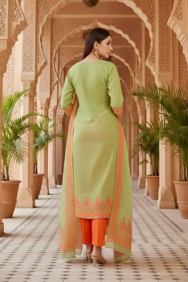 Green_Banarasi_Chanderi_Handwoven_Women_Three_Piece_Long_Kurta_Set