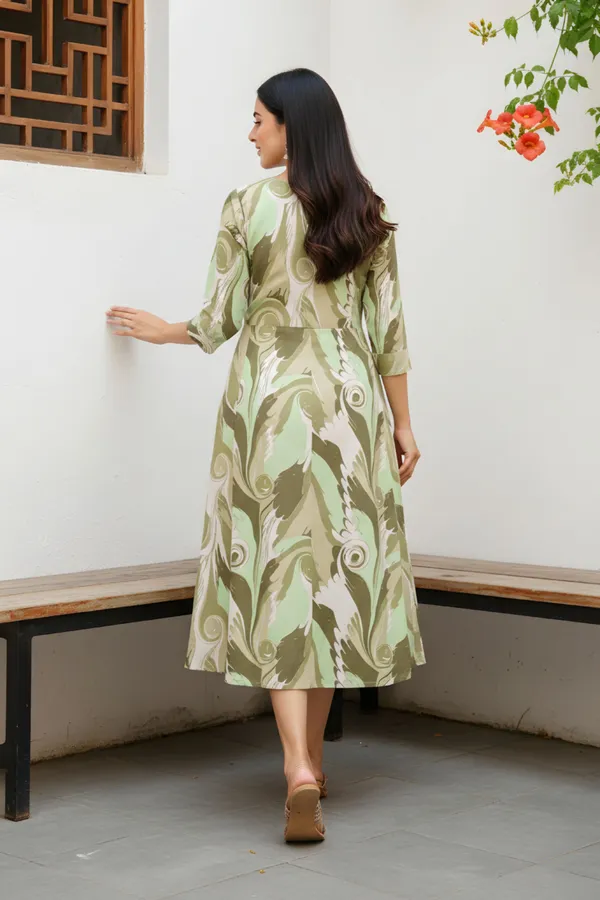 Pista_Green_Abstract_Print_Linen_Cotton_Flared_Long_Kurta_For_Women