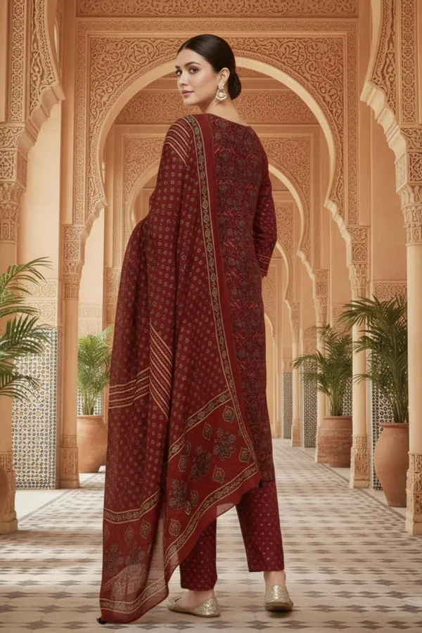 Maroon_Jaipuri_Print_Cotton_Kurta_Pant_Dupatta_3PC_Set_for_Women