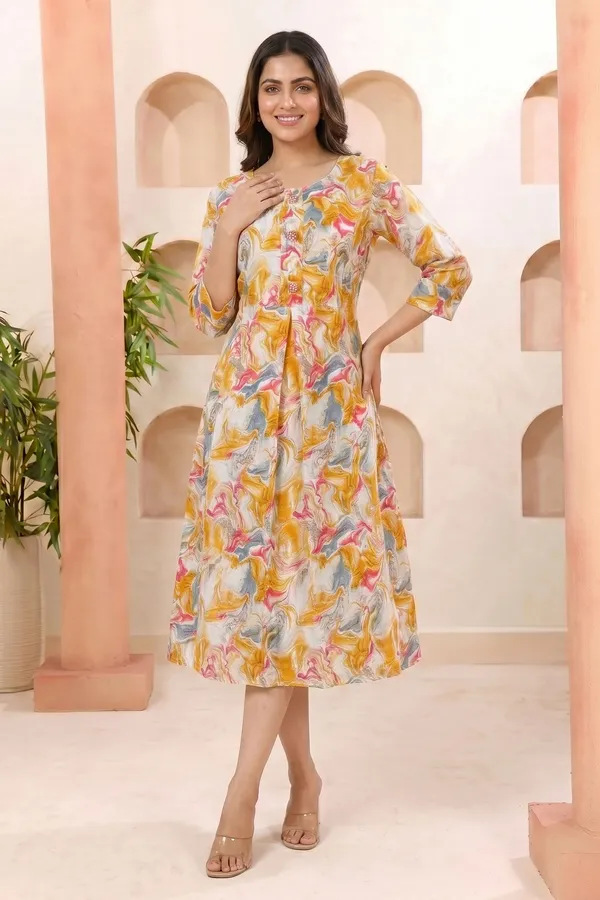 Womens_Yellow_A_Line_Kurti_with_Artistic_Print_and_Side_Pocket