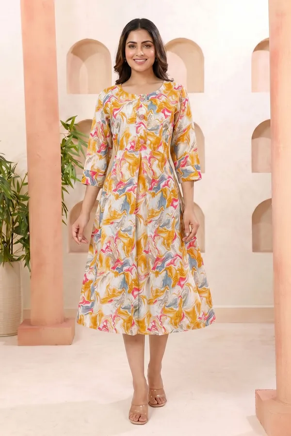 Womens_Yellow_A_Line_Kurti_with_Artistic_Print_and_Side_Pocket