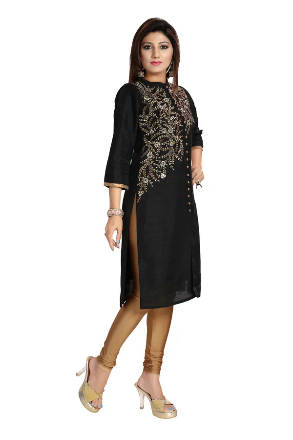 Black_Bedazzle_Raw_Silk_Collared_Kurti_Tunic_with_Threadwork