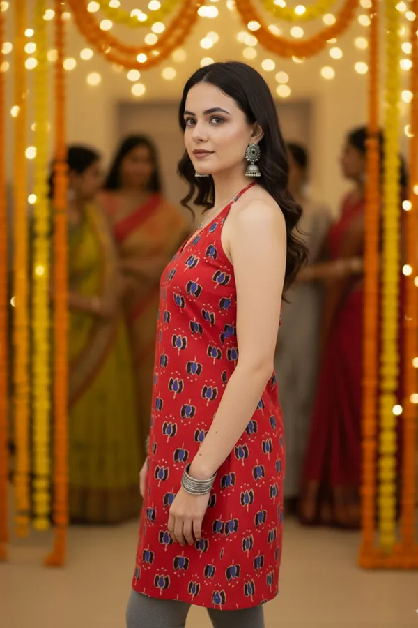 Red_Dabu_Print_Halter_Neck_Corset_Kurti