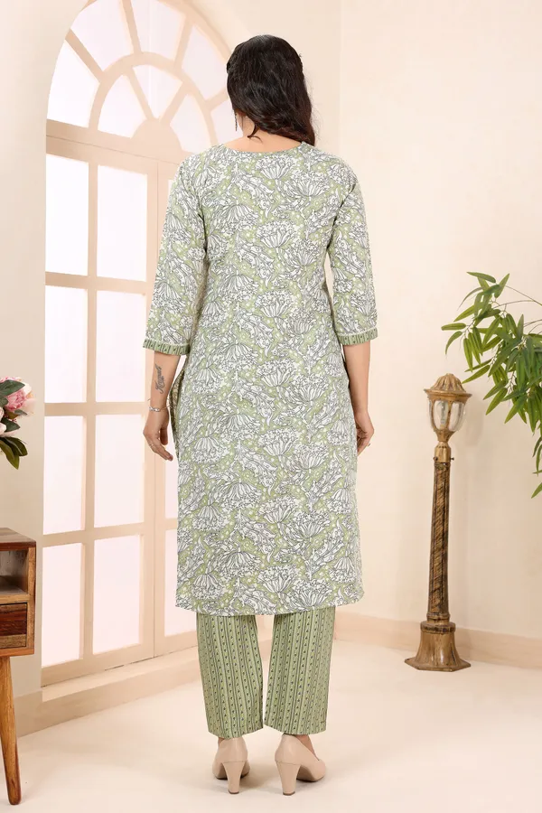 Pista_Green_V_Neck_Kurti_Pant_Suit_For_Women
