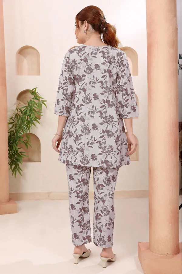Designer_Brown_Leafy_Print_V_Neck_Cotton_Co_Ord_Set