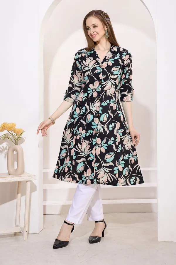 Black_Linen_Cotton_Princess_Cut_Long_Kurta_For_Women