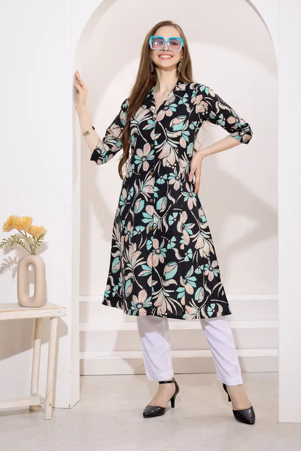 Black_Linen_Cotton_Princess_Cut_Long_Kurta_For_Women
