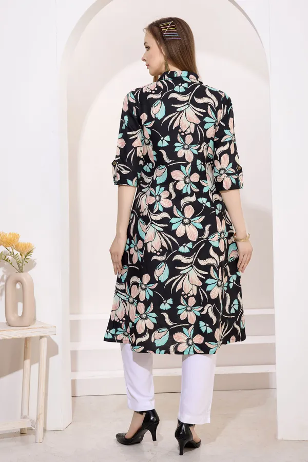 Black_Linen_Cotton_Princess_Cut_Long_Kurta_For_Women