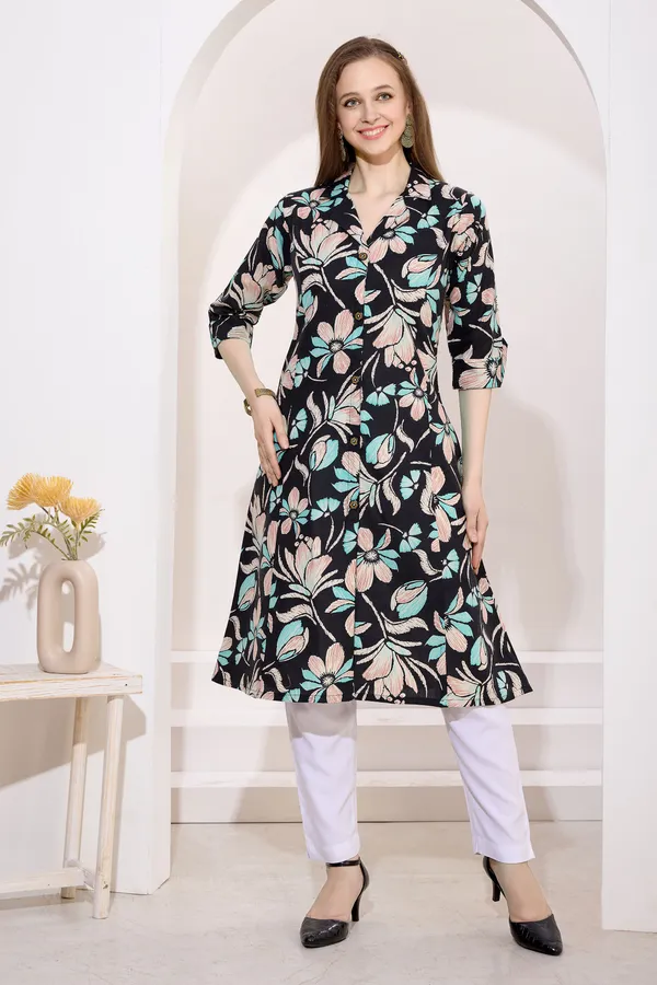 Black_Linen_Cotton_Princess_Cut_Long_Kurta_For_Women