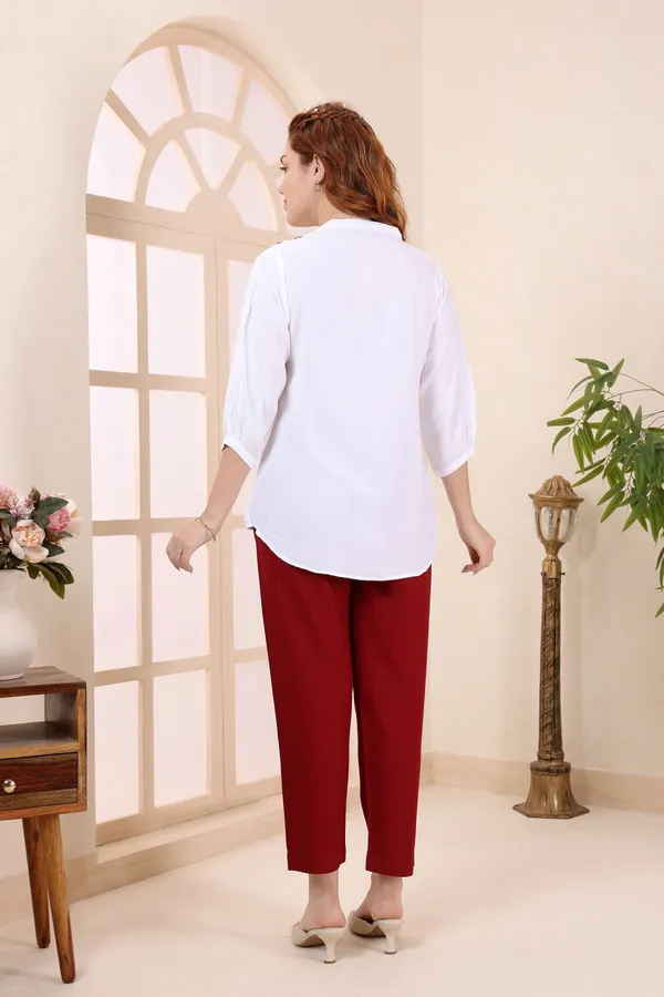 White_Rayon_Red_Embroidered_Short_Tunic_Top