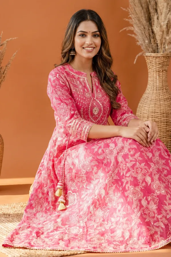 Rosy_Pink_Umbrella_Flair_Anarkali_Long_Kurti_with_Embroidery_and_Tussles