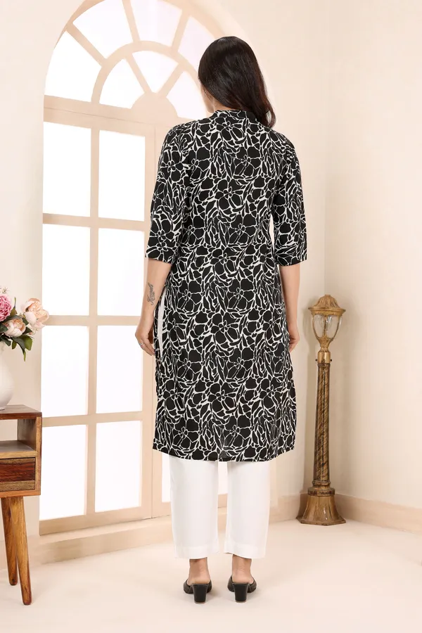 Sleek_In_Black_Linen_Cotton_Ban_Collar_Women_Long_Kurta