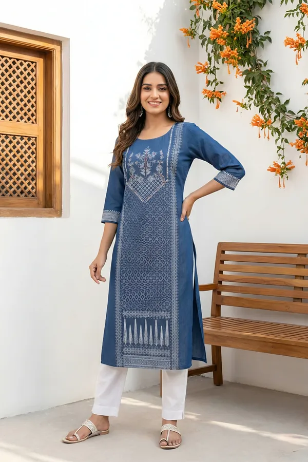 Women_Denim_Ethnic_Round_Neck_Long_Kurti_With_Thread_Work
