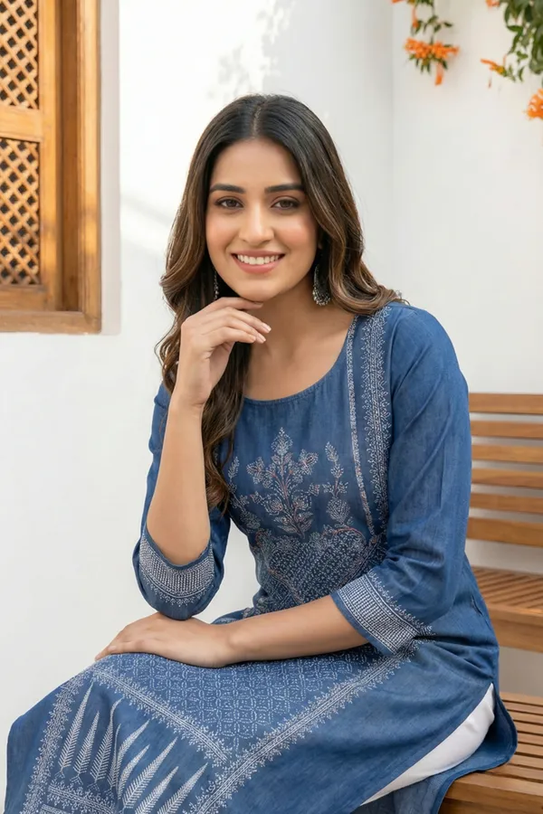 Women_Denim_Ethnic_Round_Neck_Long_Kurti_With_Thread_Work