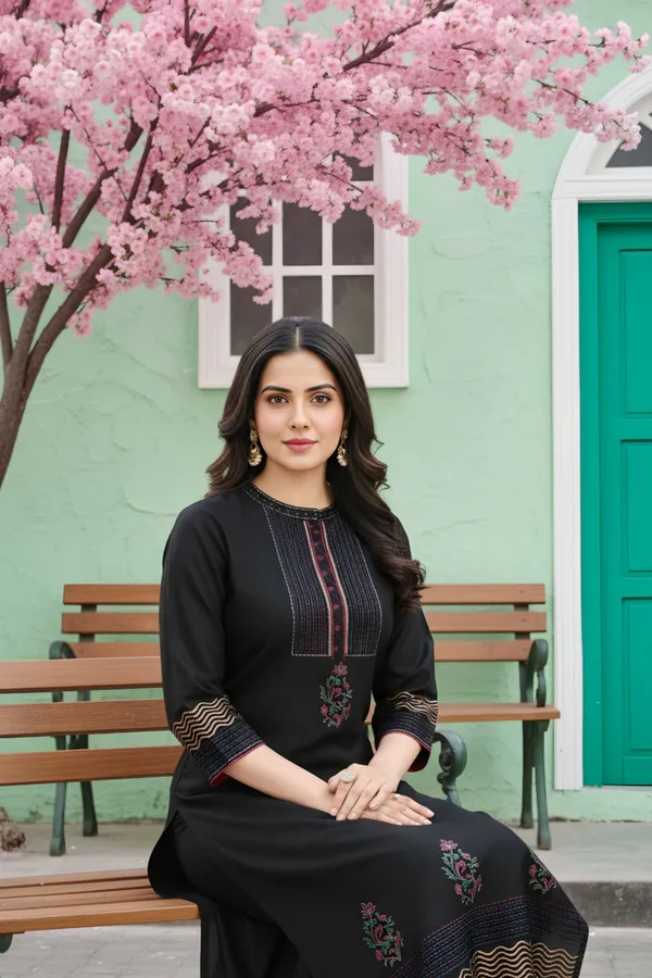 Beautiful_Black_Cotton_Silk_Hand_Block_Print_Long_Kurta_For_Women