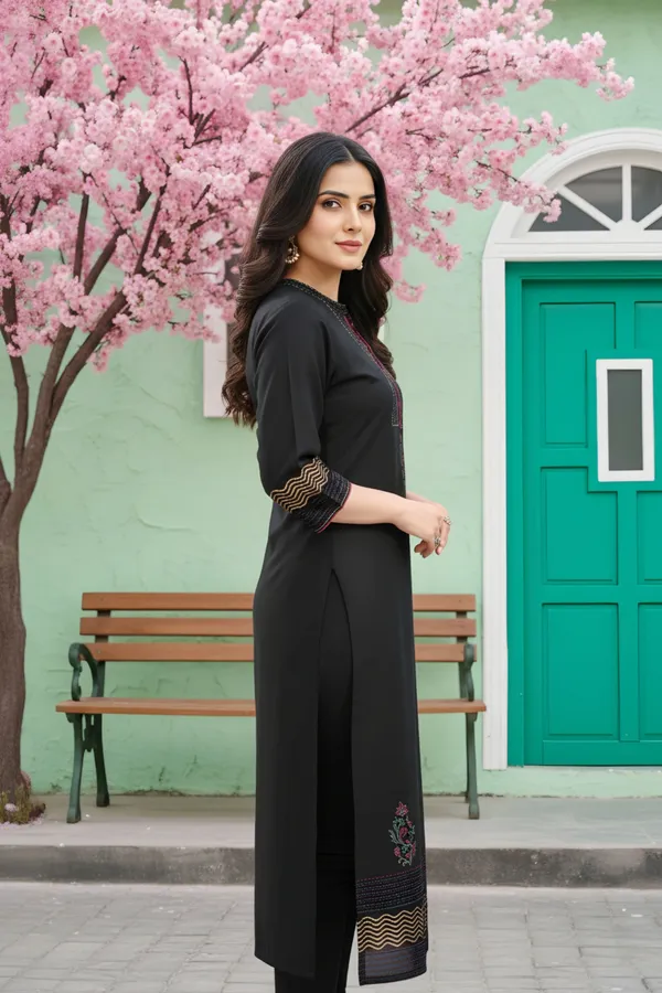 Beautiful_Black_Cotton_Silk_Hand_Block_Print_Long_Kurta_For_Women