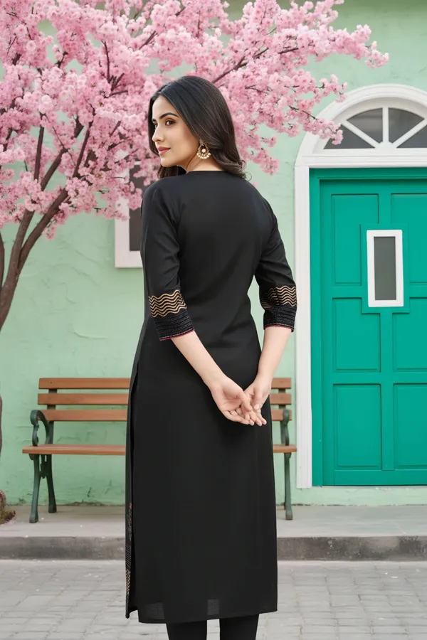Beautiful_Black_Cotton_Silk_Hand_Block_Print_Long_Kurta_For_Women