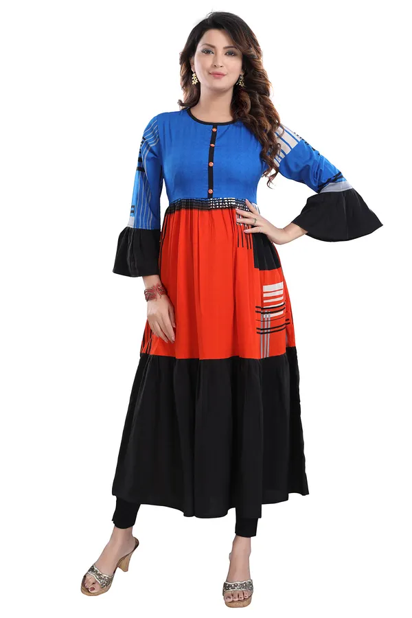Graceful_Ladylike_Orange_and_Blue_Flared_Long_Kurti