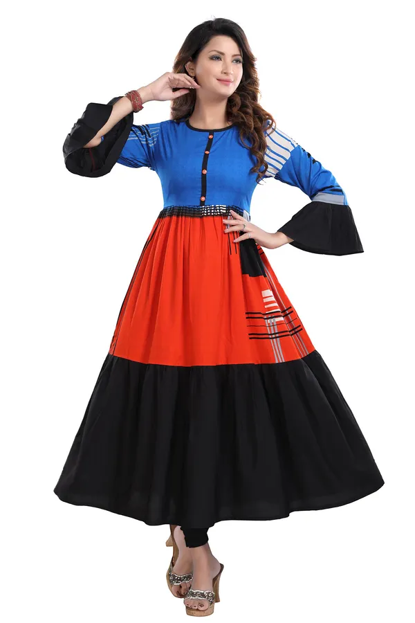 Graceful_Ladylike_Orange_and_Blue_Flared_Long_Kurti