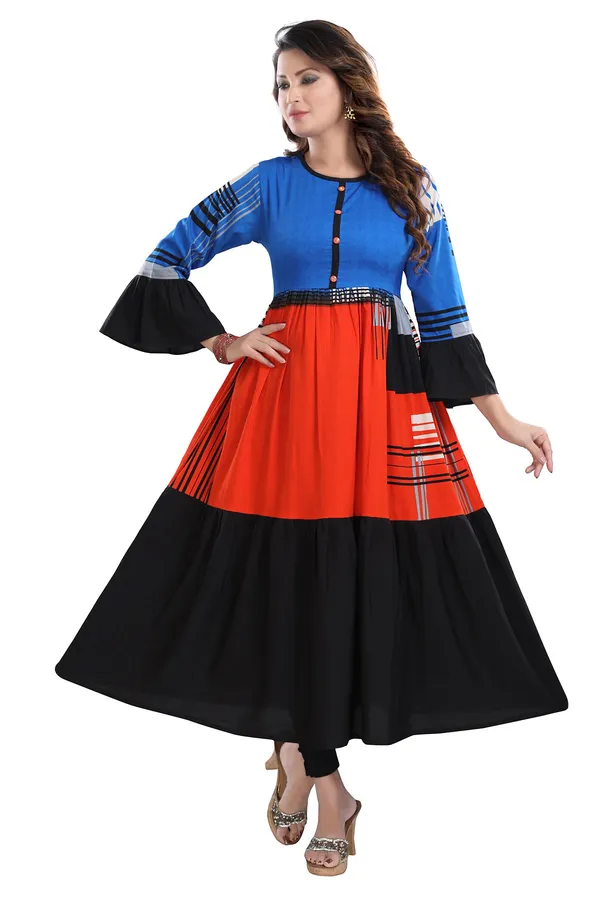 Graceful_Ladylike_Orange_and_Blue_Flared_Long_Kurti