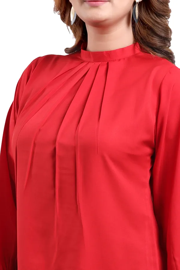 Captivating_Red_Polyester_Crepe_Office_Wear_Short_Tunic_Top_For_Women