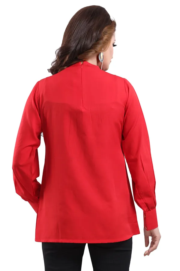 Captivating_Red_Polyester_Crepe_Office_Wear_Short_Tunic_Top_For_Women