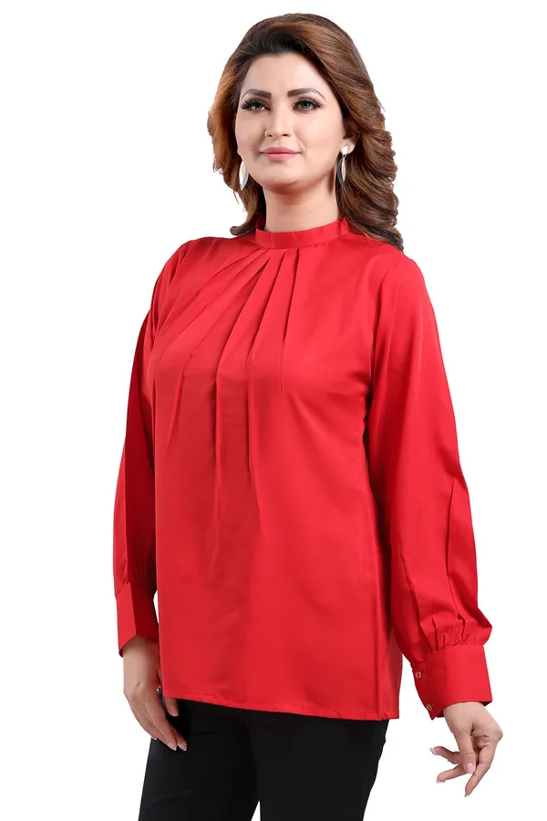 Captivating_Red_Polyester_Crepe_Office_Wear_Short_Tunic_Top_For_Women