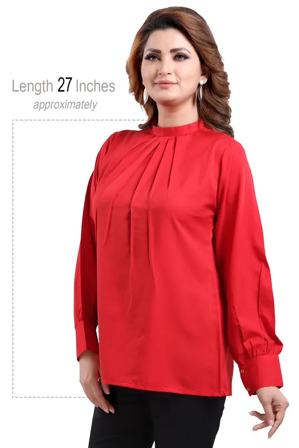 Captivating_Red_Polyester_Crepe_Office_Wear_Short_Tunic_Top_For_Women