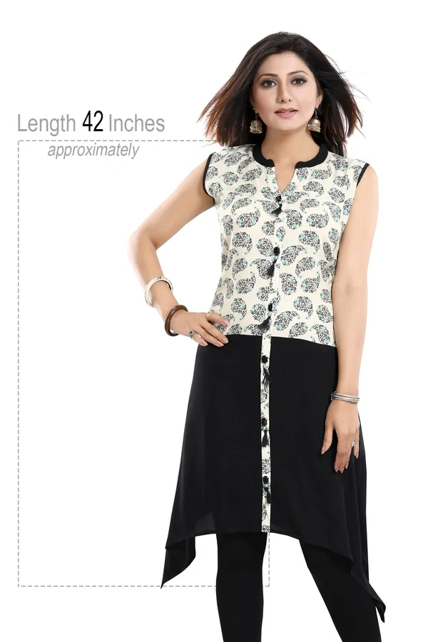 Elegant_Rayon_Black_And_Cream_Tunic_Top_Kurta_With_Show_Buttons_For_Women