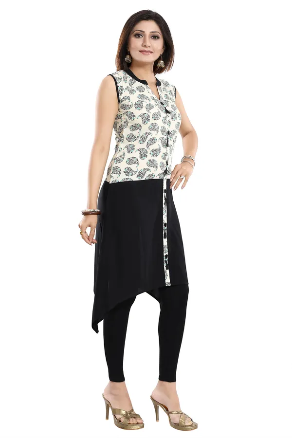 Elegant_Rayon_Black_And_Cream_Tunic_Top_Kurta_With_Show_Buttons_For_Women