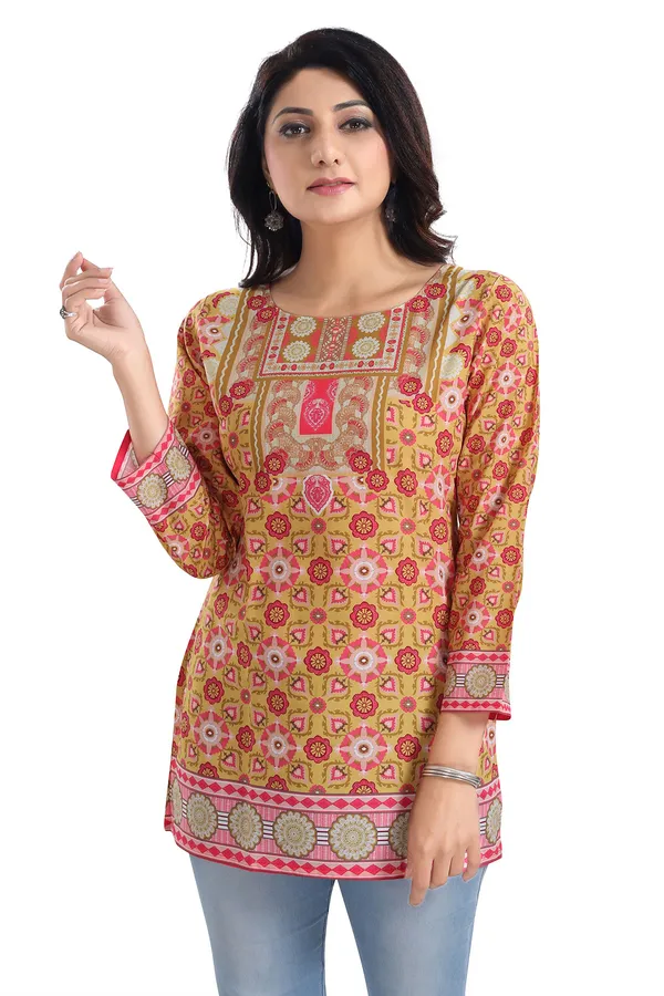 Yellow_Faux_Crepe_Short_Kurti_Tunic_Top