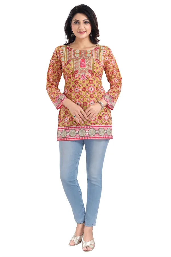 Yellow_Faux_Crepe_Short_Kurti_Tunic_Top