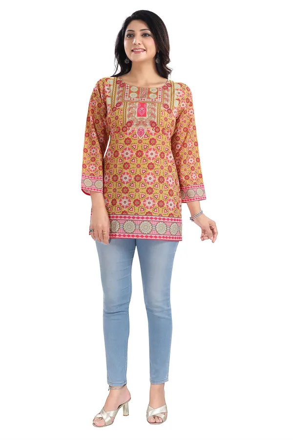 Yellow_Faux_Crepe_Short_Kurti_Tunic_Top