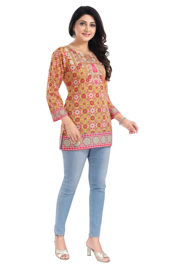 Yellow_Faux_Crepe_Short_Kurti_Tunic_Top